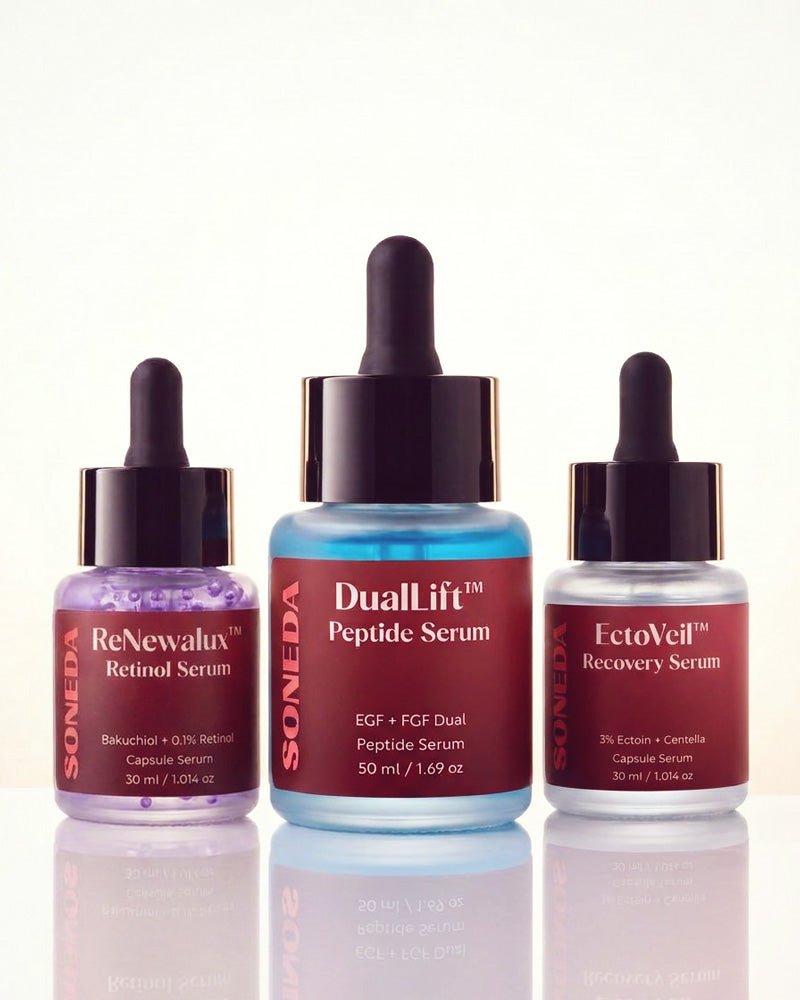 Soneda Overnight Retinol Renewal Serum Set | Ectoin, Bakuchiol+0.1% Retinol, and EGF+FGF Peptides
